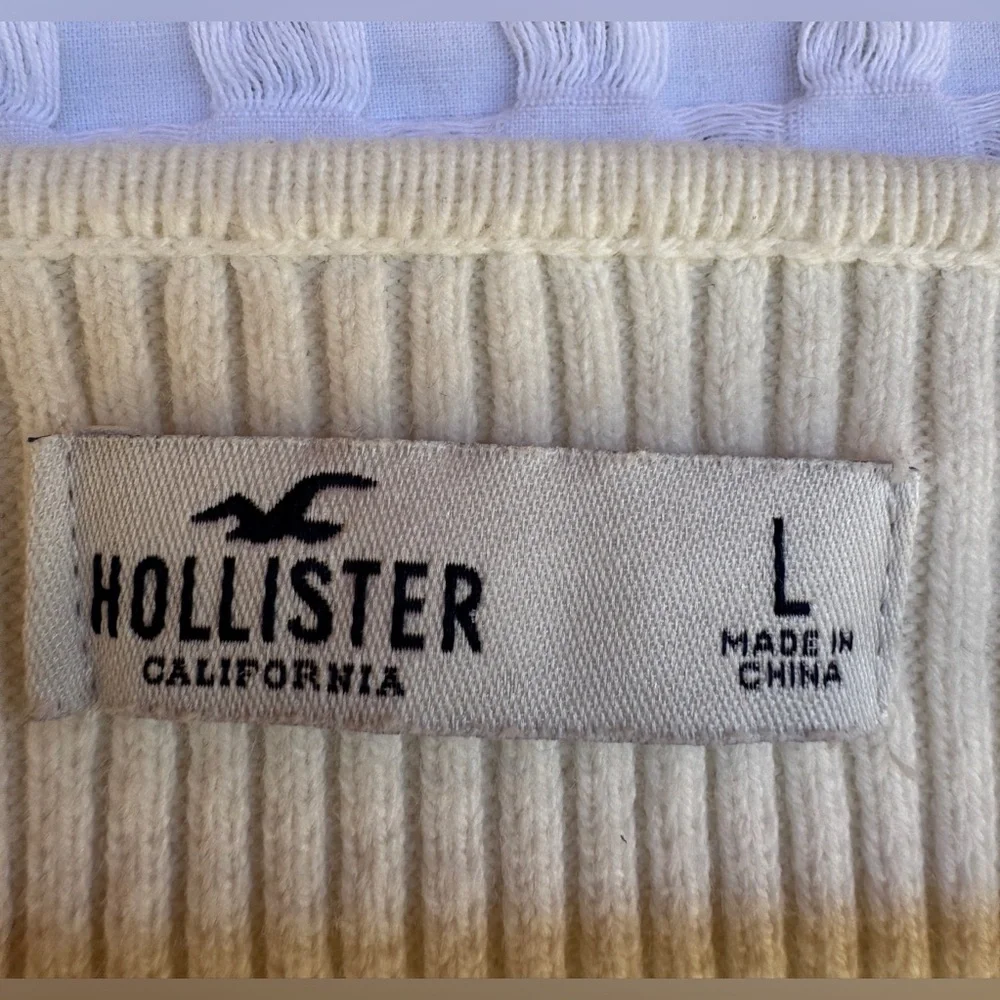 Hollister Cream Ribbed Knit Sweater Bell Sleeve Square‎ Neck Top L